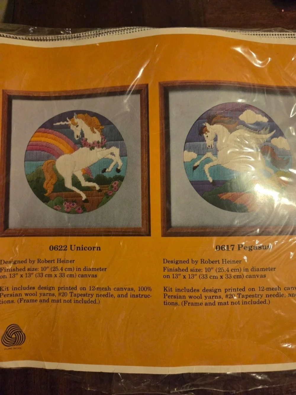 vintage 1985 stitchery kit unicorn and Pegasus, Cottagecore Granny Fantasy